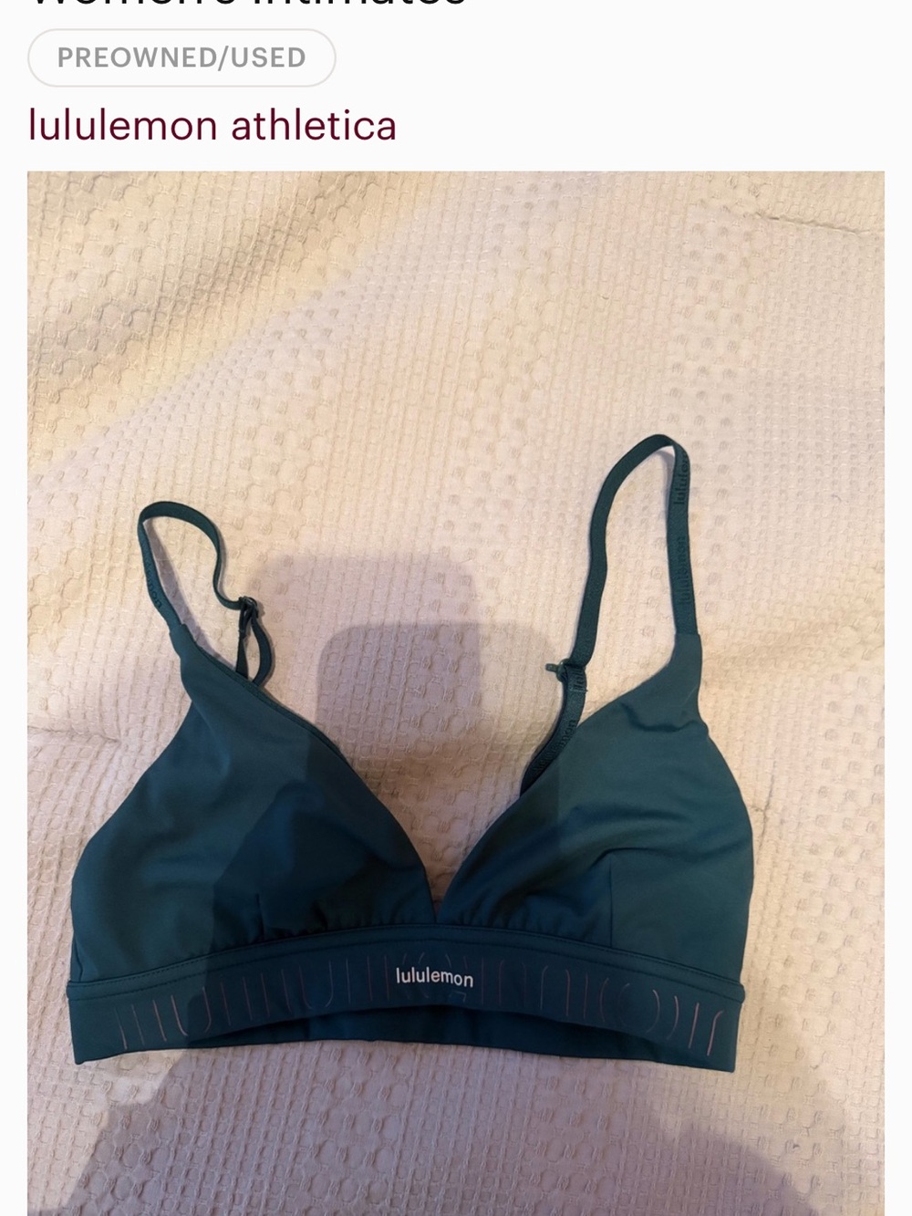 lululemon athletica teal Triangle Bra license to train size 8